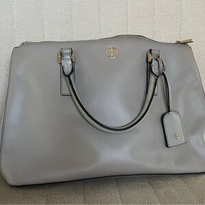 Gray Tory Burch Large Robinson Leather Satchel